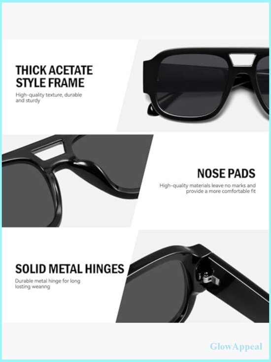 Square Aviator Sunglasses Chunky Double Bridge Retro 70s Y2K Flat Top Shades main image 4